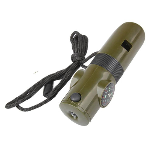 🏕️ Sifflet de Survie 7-en-1 – Avec Boussole, Thermomètre, LED et Plus