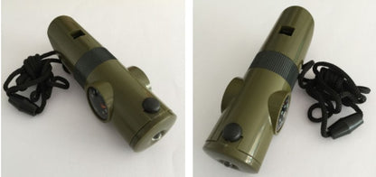 🏕️ Sifflet de Survie 7-en-1 – Avec Boussole, Thermomètre, LED et Plus